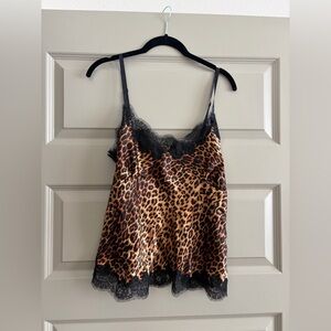 Soma Leopard Print Cami with Black Lace Trim